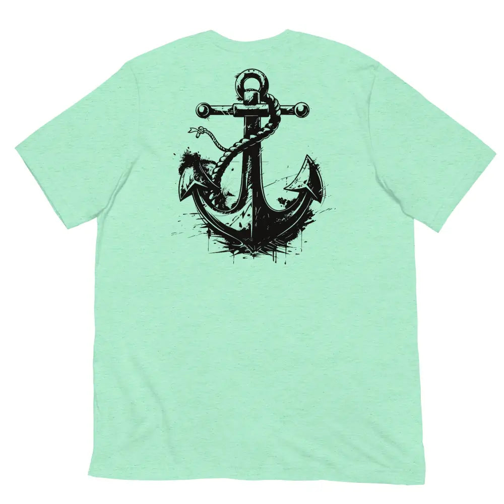 Anchor Strength T-shirt by Black Heart Tees Clothing – Symbolizing Resilience and Inner Strength (Back View, Mint)