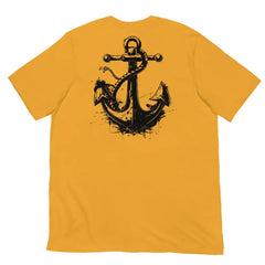 Anchor Strength T-shirt by Black Heart Tees Clothing – Symbolizing Resilience and Inner Strength (Back View, Mustard Yellow)