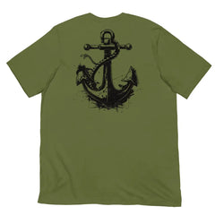 Anchor Strength T-shirt by Black Heart Tees Clothing – Symbolizing Resilience and Inner Strength (Back View, Olive Green)