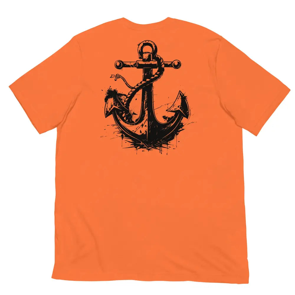 Anchor Strength T-shirt by Black Heart Tees Clothing – Symbolizing Resilience and Inner Strength (Back View, Orange)