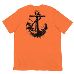 Anchor Strength T-shirt by Black Heart Tees Clothing – Symbolizing Resilience and Inner Strength (Back View, Orange)