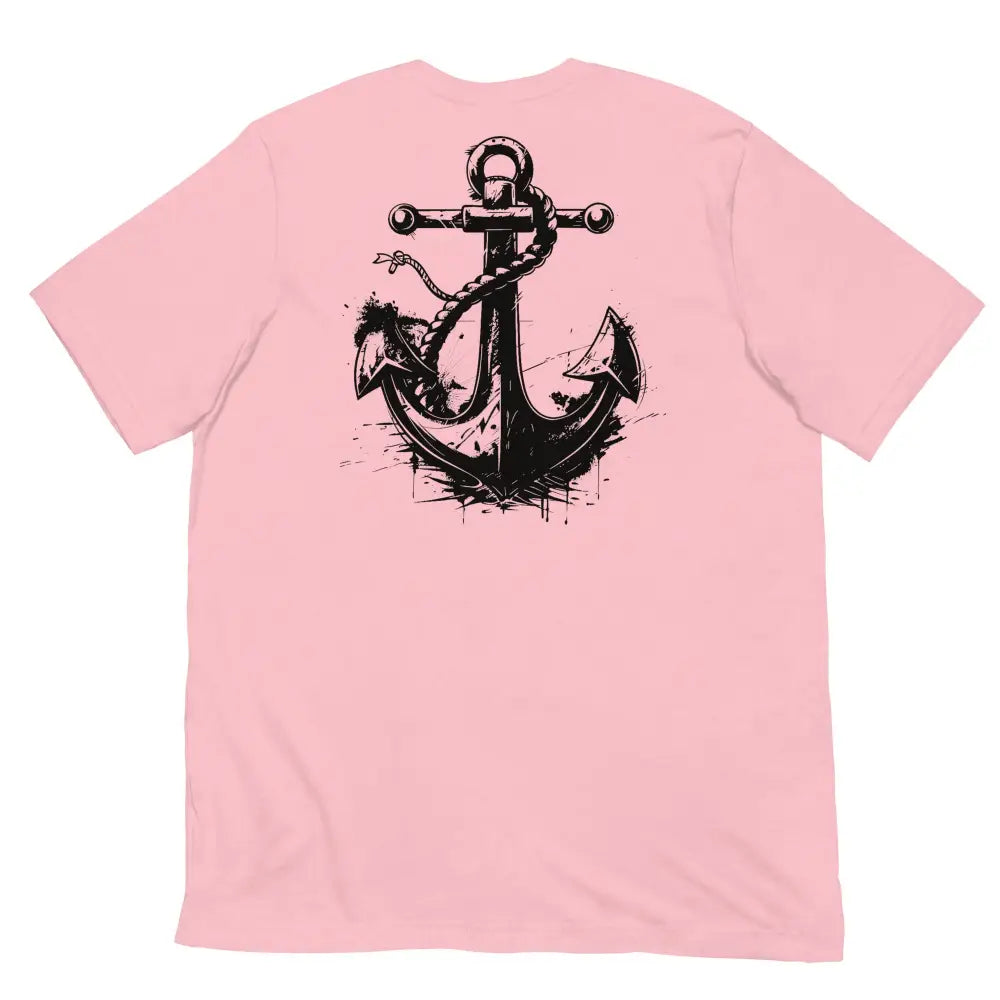 Anchor Strength T-shirt by Black Heart Tees Clothing – Symbolizing Resilience and Inner Strength (Back View, Pink)