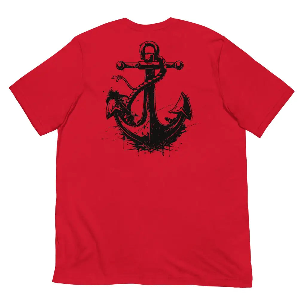 Anchor Strength T-shirt by Black Heart Tees Clothing – Symbolizing Resilience and Inner Strength (Back View, Red)