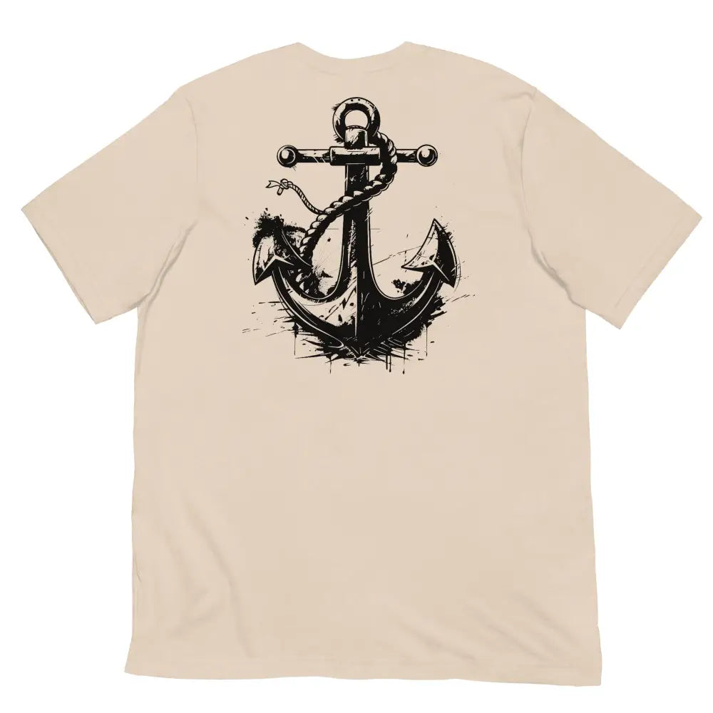Anchor Strength T-shirt by Black Heart Tees Clothing – Symbolizing Resilience and Inner Strength (Back View, Soft Cream)