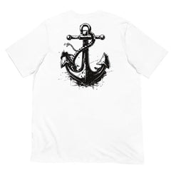 Anchor Strength T-shirt by Black Heart Tees Clothing – Symbolizing Resilience and Inner Strength (Back View, White)