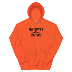 Black Print Motivate Inspire Hoodie – bold motivational streetwear by Black Heart Tees Clothing for comfort, empowerment, and everyday inspiration (Orange Hoodie)