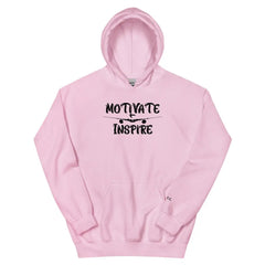 Black Print Motivate Inspire Hoodie – bold motivational streetwear by Black Heart Tees Clothing for comfort, empowerment, and everyday inspiration (Pink Hoodie)