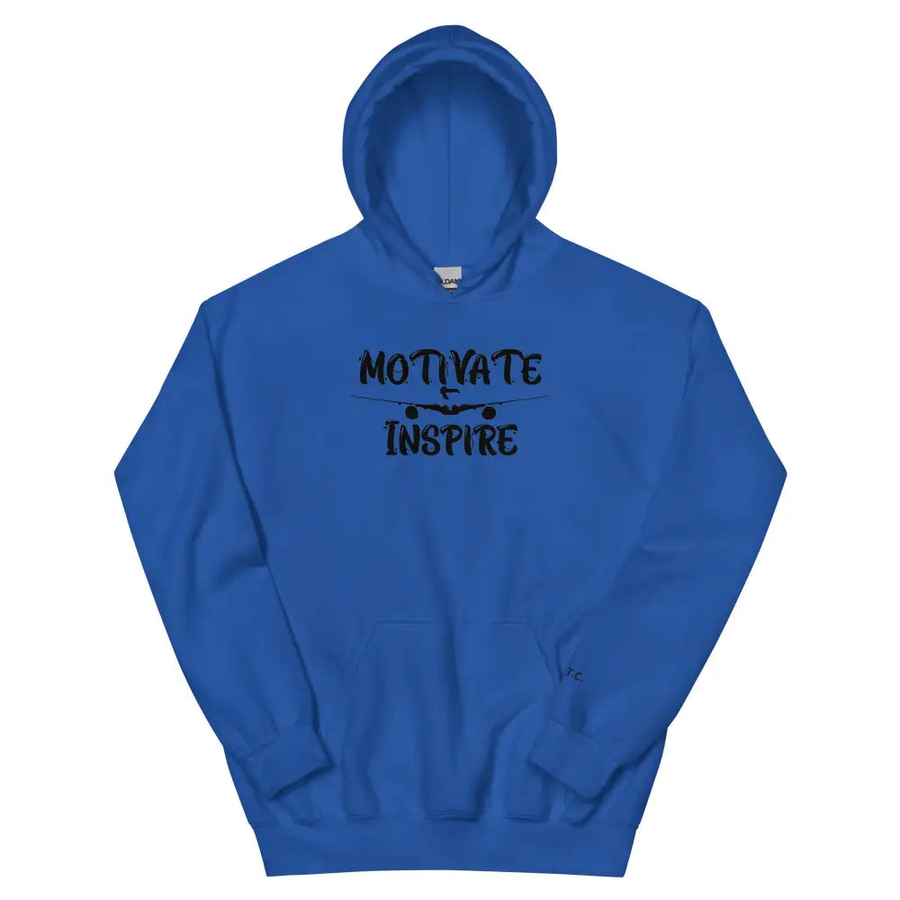 Black Print Motivate Inspire Hoodie – bold motivational streetwear by Black Heart Tees Clothing for comfort, empowerment, and everyday inspiration (Royal Blue Hoodie)