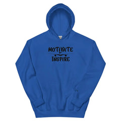 Black Print Motivate Inspire Hoodie – bold motivational streetwear by Black Heart Tees Clothing for comfort, empowerment, and everyday inspiration (Royal Blue Hoodie)