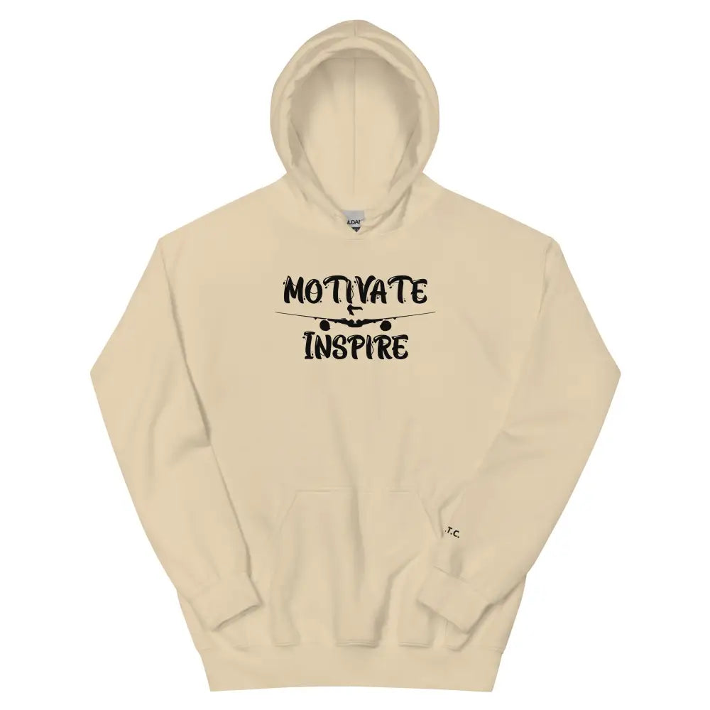 Black Print Motivate Inspire Hoodie – bold motivational streetwear by Black Heart Tees Clothing for comfort, empowerment, and everyday inspiration (Sand Hoodie)