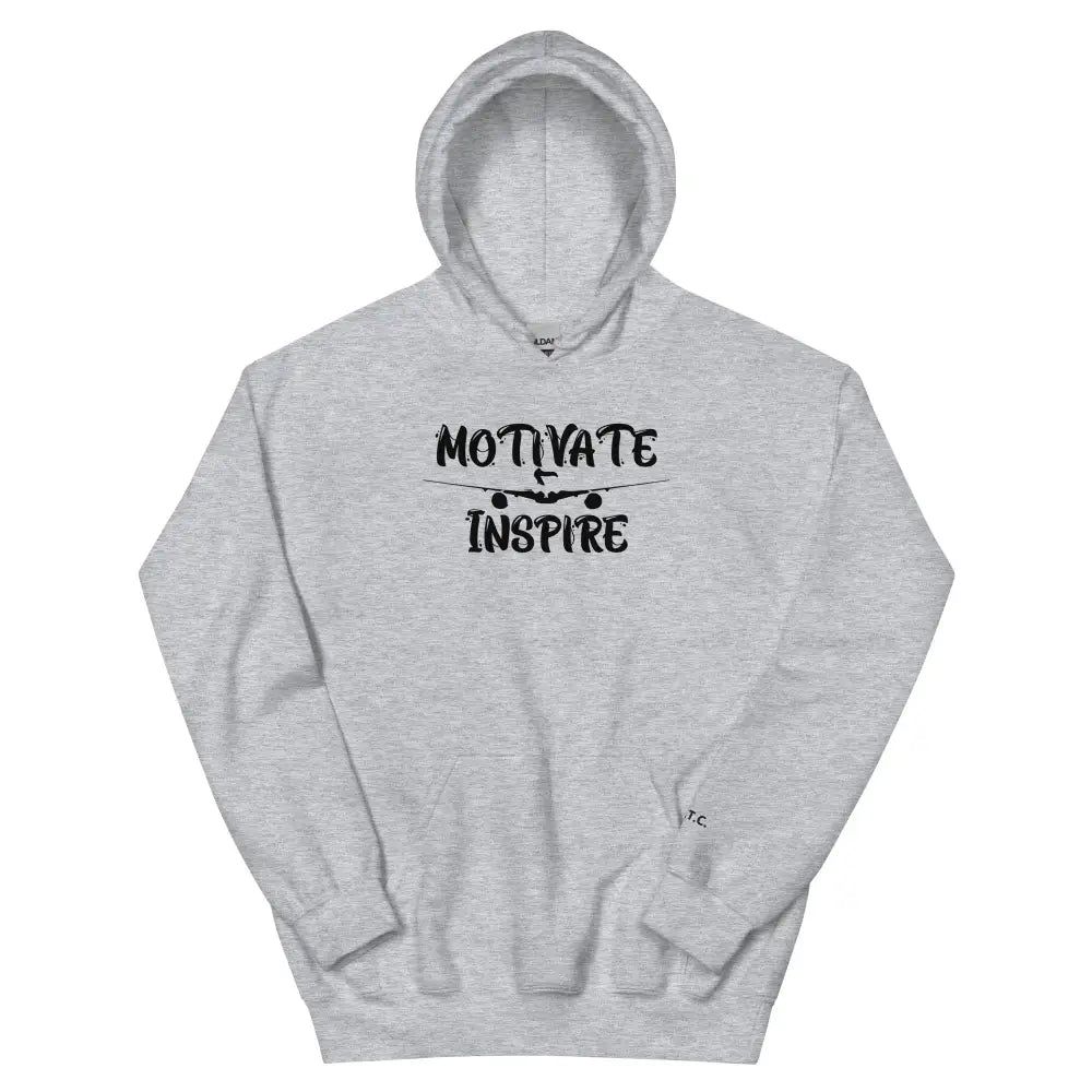Black Print Motivate Inspire Hoodie – bold motivational streetwear by Black Heart Tees Clothing for comfort, empowerment, and everyday inspiration (Sports Grey Hoodie)