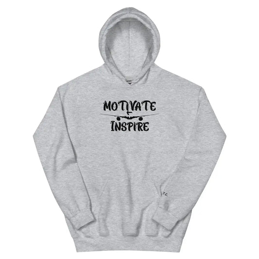 Black Print Motivate Inspire Hoodie – bold motivational streetwear by Black Heart Tees Clothing for comfort, empowerment, and everyday inspiration (Sports Grey Hoodie)