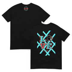 Flat lay of Love Coffee Black t-shirt – coffee lover gift idea with retro cup graphic