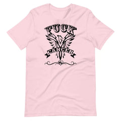 F Cancer T Shirt – Soft Pink cotton tee by Black Heart Tees Clothing featuring bold 'F Cancer' text design in black, symbolizing strength, defiance, and support. (Front View)