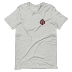 Athletic Heather Family Fuels My Hustle T-shirt, front view showing small FF/MH crowned crest on the left chest - Black Heart Tees motivational apparel