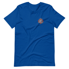 True Royal Family Fuels My Hustle T-shirt, front view showing small FF/MH crowned crest on the left chest - Black Heart Tees motivational apparel