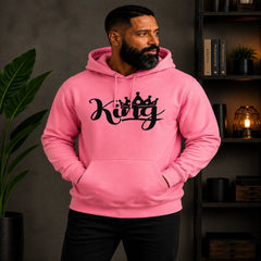 King Hoodie - pink with black crown graphic - motivational casual wear
