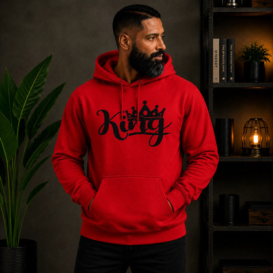 King Hoodie - red with black crown graphic - motivational casual wear