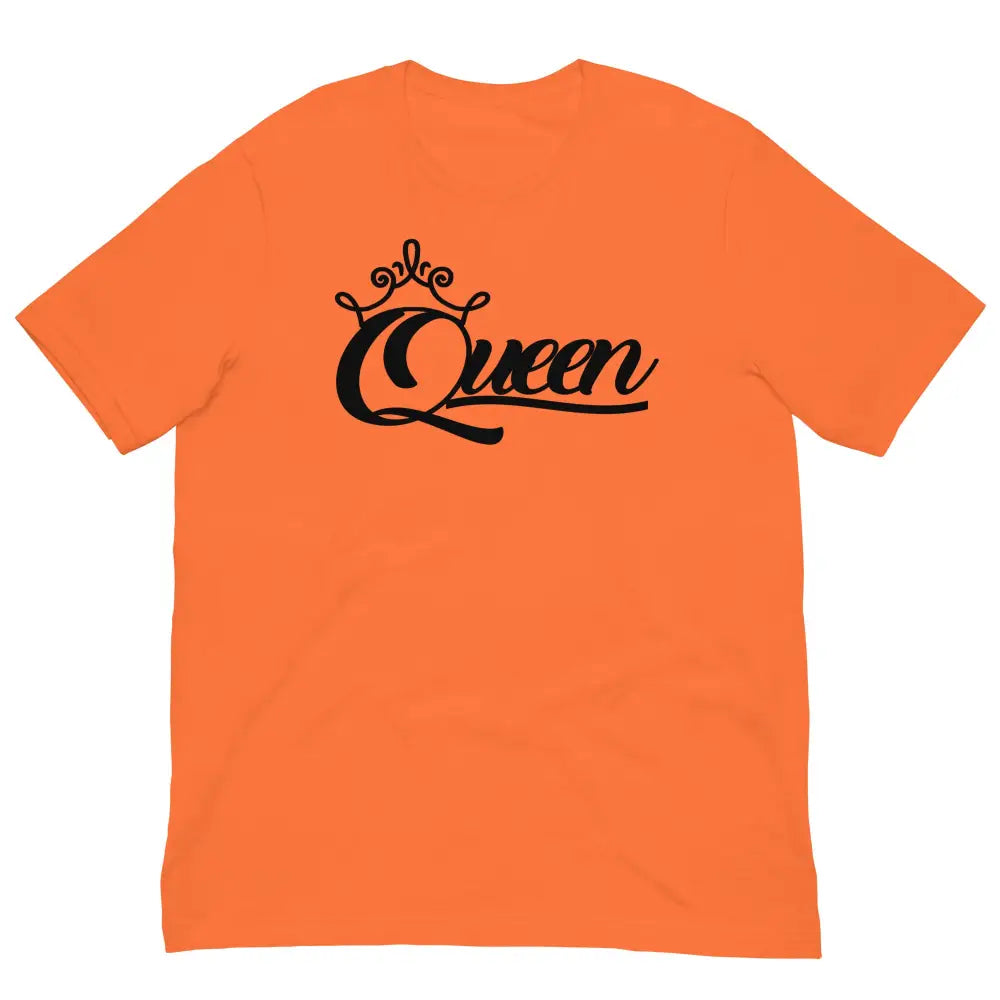 Front View of Queen Graphic Tee in Orange – Empowering Women’s T-Shirt by Black Heart Tees Clothing