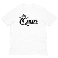Front View of Queen Graphic Tee in White – Empowering Women’s T-Shirt by Black Heart Tees Clothing
