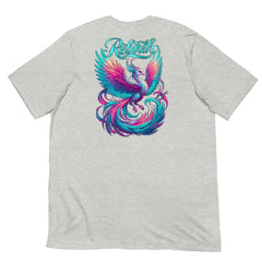 Rebirth Phoenix Tee – Athletic Heather Grey cotton t-shirt by Black Heart Tees Clothing featuring phoenix rising from ashes design, symbolizing strength, rebirth, and hope. (Back View)