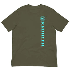 Rebirth Phoenix Tee – Military Green cotton t-shirt by Black Heart Tees Clothing featuring phoenix rising from ashes design, symbolizing strength, rebirth, and hope. (Front View)