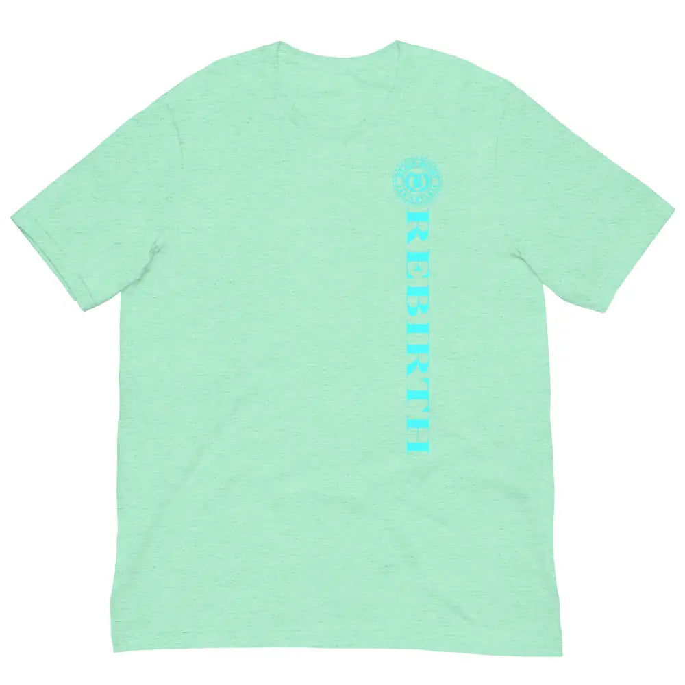 Rebirth Phoenix Tee – Mint cotton t-shirt by Black Heart Tees Clothing featuring phoenix rising from ashes design, symbolizing strength, rebirth, and hope. (Front View)
