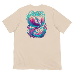 Rebirth Phoenix Tee – Soft Cream cotton t-shirt by Black Heart Tees Clothing featuring phoenix rising from ashes design, symbolizing strength, rebirth, and hope. (Back View)