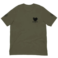 Revive Black Heart Tee – Military Green cotton t-shirt by Black Heart Tees Clothing featuring bold Black Heart design, symbolizing resilience, renewal, and inner strength. (Front View)