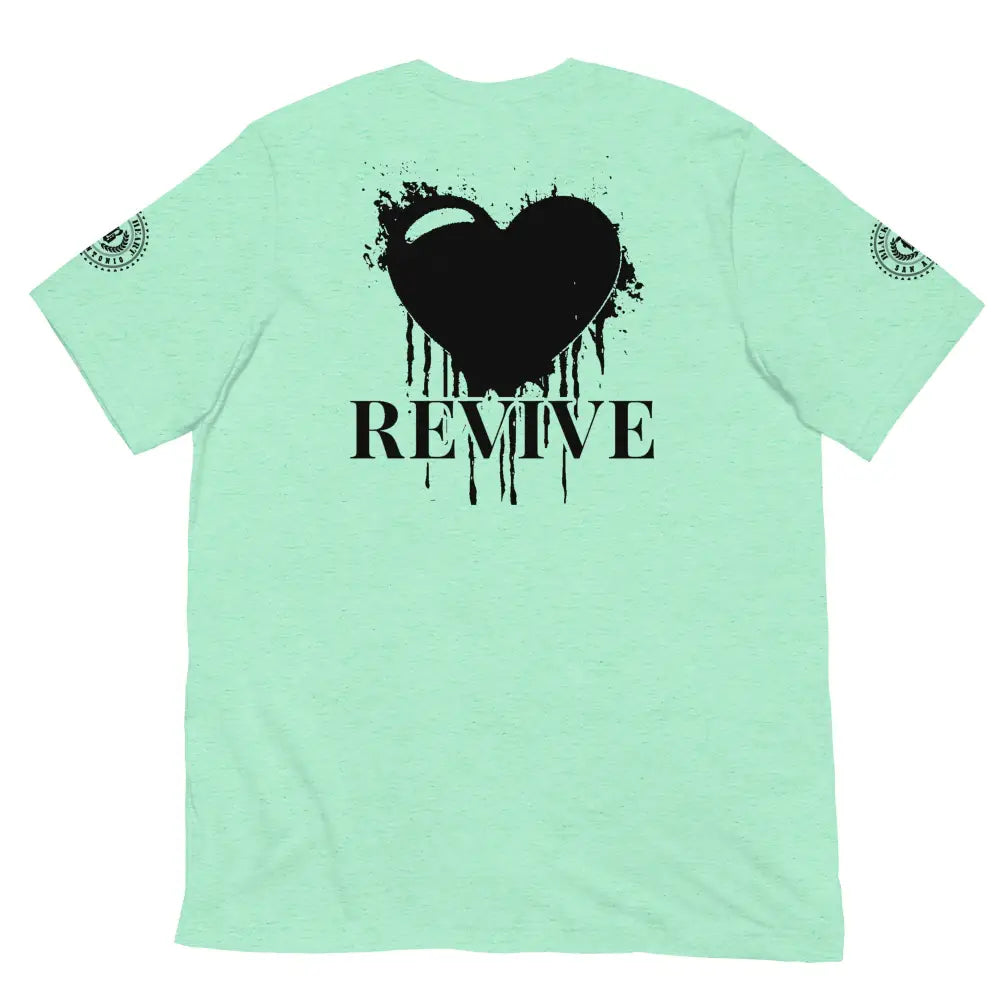 Revive Black Heart Tee – Mint cotton t-shirt by Black Heart Tees Clothing featuring bold Black Heart design, symbolizing resilience, renewal, and inner strength. (Back View)