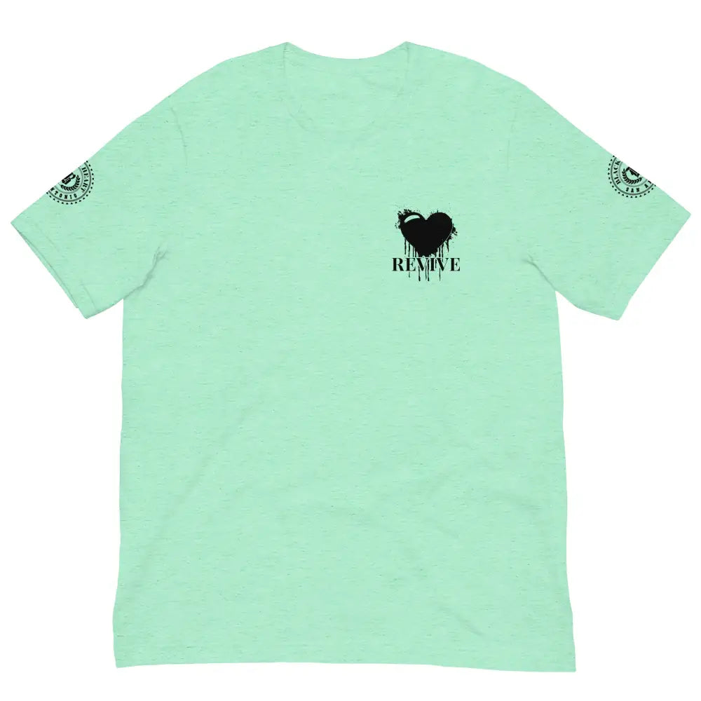 Revive Black Heart Tee – Mint cotton t-shirt by Black Heart Tees Clothing featuring bold Black Heart design, symbolizing resilience, renewal, and inner strength. (Front View)