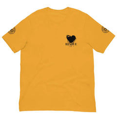Revive Black Heart Tee – Mustard Yellow cotton t-shirt by Black Heart Tees Clothing featuring bold Black Heart design, symbolizing resilience, renewal, and inner strength. (Front View)