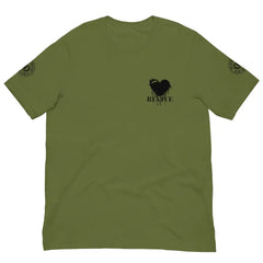 Revive Black Heart Tee – Olive Green cotton t-shirt by Black Heart Tees Clothing featuring bold Black Heart design, symbolizing resilience, renewal, and inner strength. (Front View)