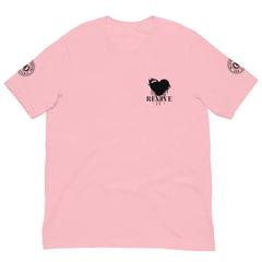 Revive Black Heart Tee – Pink cotton t-shirt by Black Heart Tees Clothing featuring bold Black Heart design, symbolizing resilience, renewal, and inner strength. (Front View)