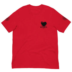 Revive Black Heart Tee – Red cotton t-shirt by Black Heart Tees Clothing featuring bold Black Heart design, symbolizing resilience, renewal, and inner strength. (Front View)