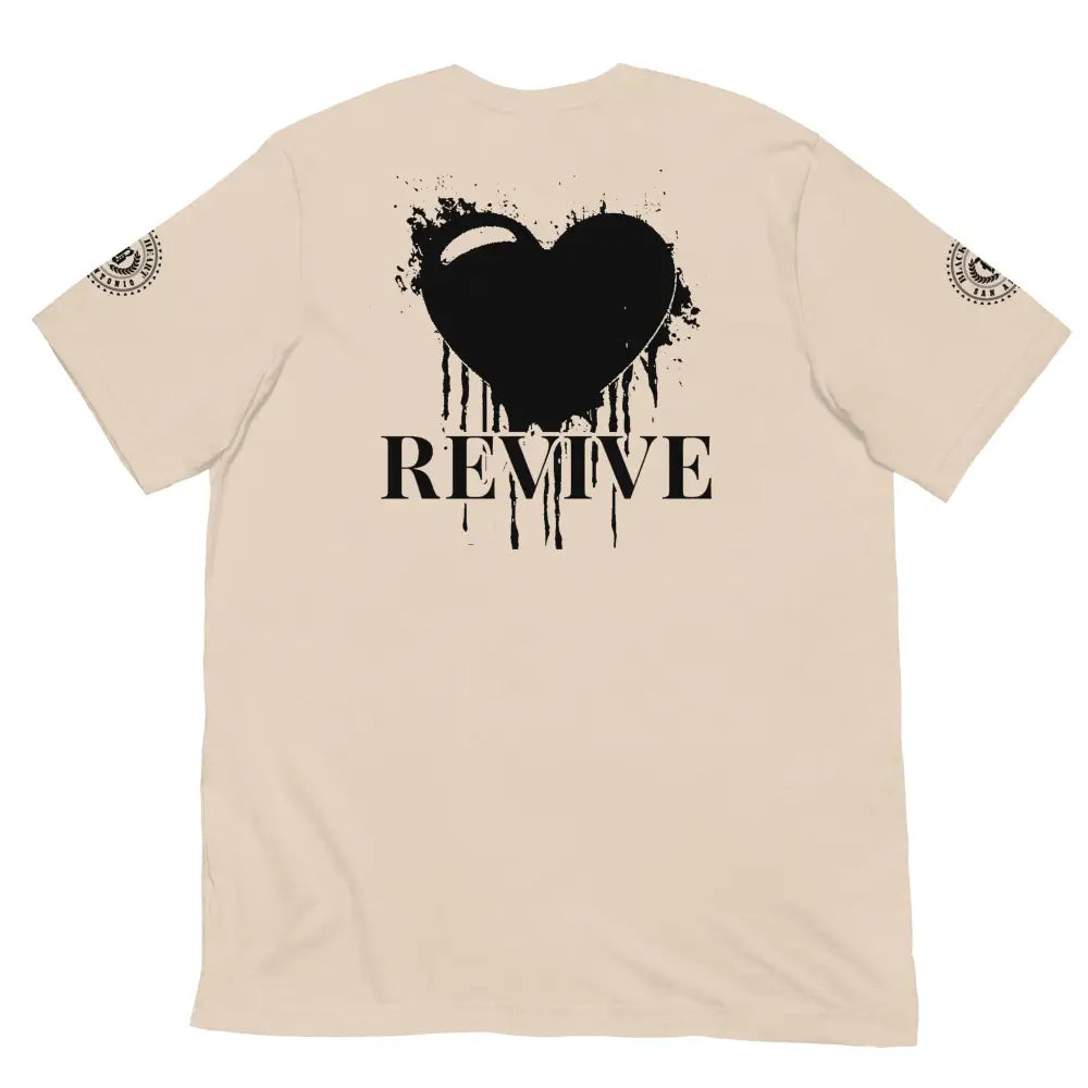 Revive Black Heart Tee – Soft Cream cotton t-shirt by Black Heart Tees Clothing featuring bold Black Heart design, symbolizing resilience, renewal, and inner strength. (Back View)
