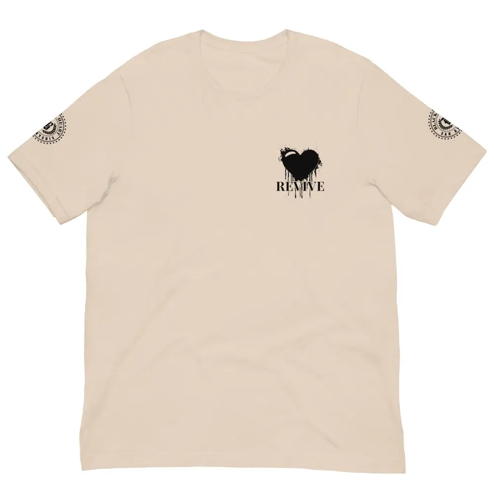 Revive Black Heart Tee – Soft Cream cotton t-shirt by Black Heart Tees Clothing featuring bold Black Heart design, symbolizing resilience, renewal, and inner strength. (Front View)