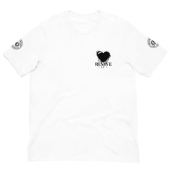 Revive Black Heart Tee – White cotton t-shirt by Black Heart Tees Clothing featuring bold Black Heart design, symbolizing resilience, renewal, and inner strength. (Front View)