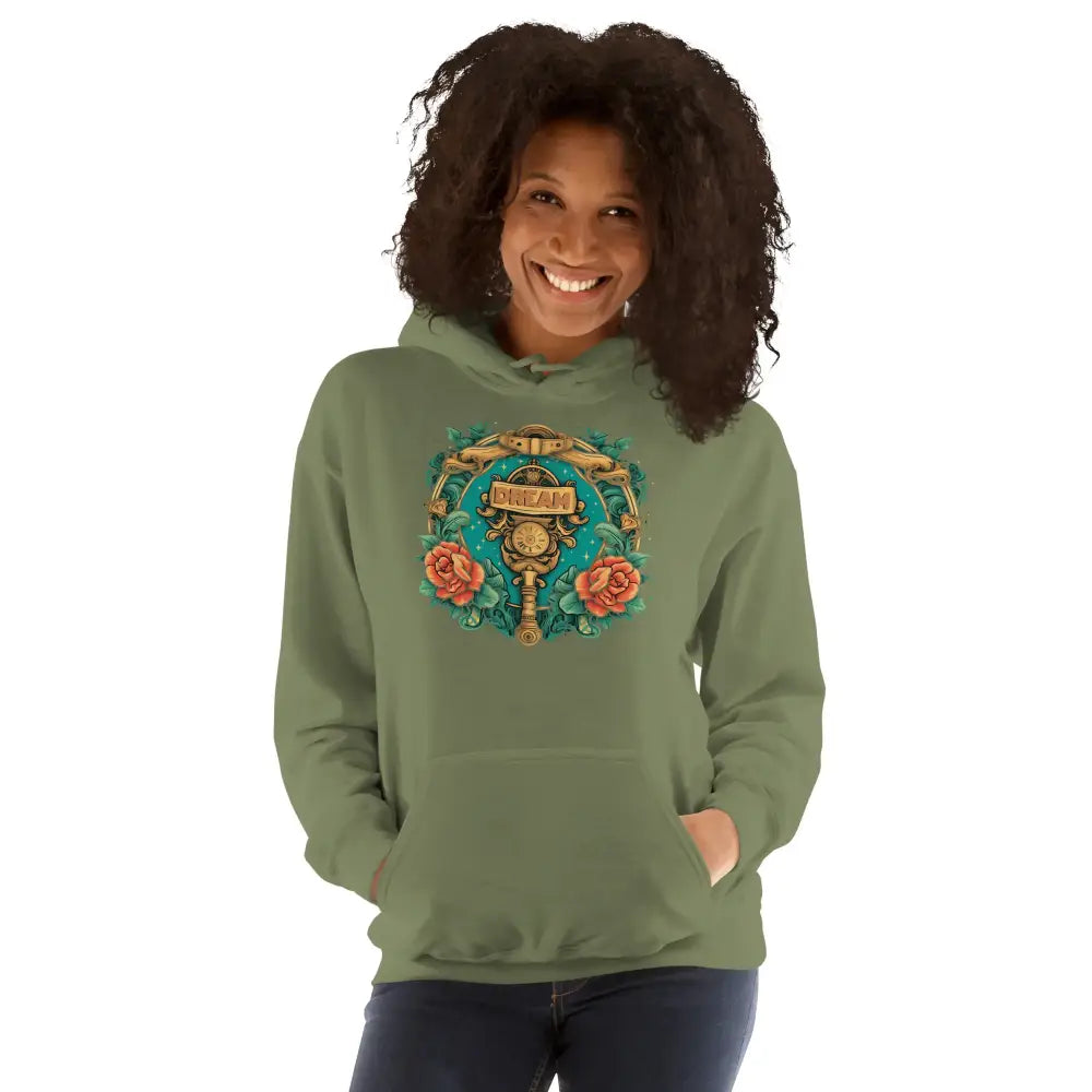 Women’s Dream Hoodie – Motivational Streetwear Pullover | Black Heart Tees - Military Green / S