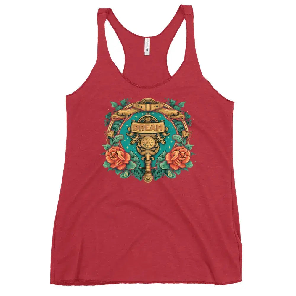 Bold red Dream racerback tank for women – powerful casual wear by Black Heart Tees Clothing.