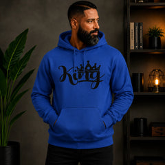 King Hoodie - royal blue with black crown graphic - motivational casual wear