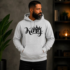 King Hoodie - sport grey with black crown graphic - motivational casual wear
