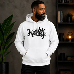 King Hoodie - white with black crown graphic - motivational casual wear