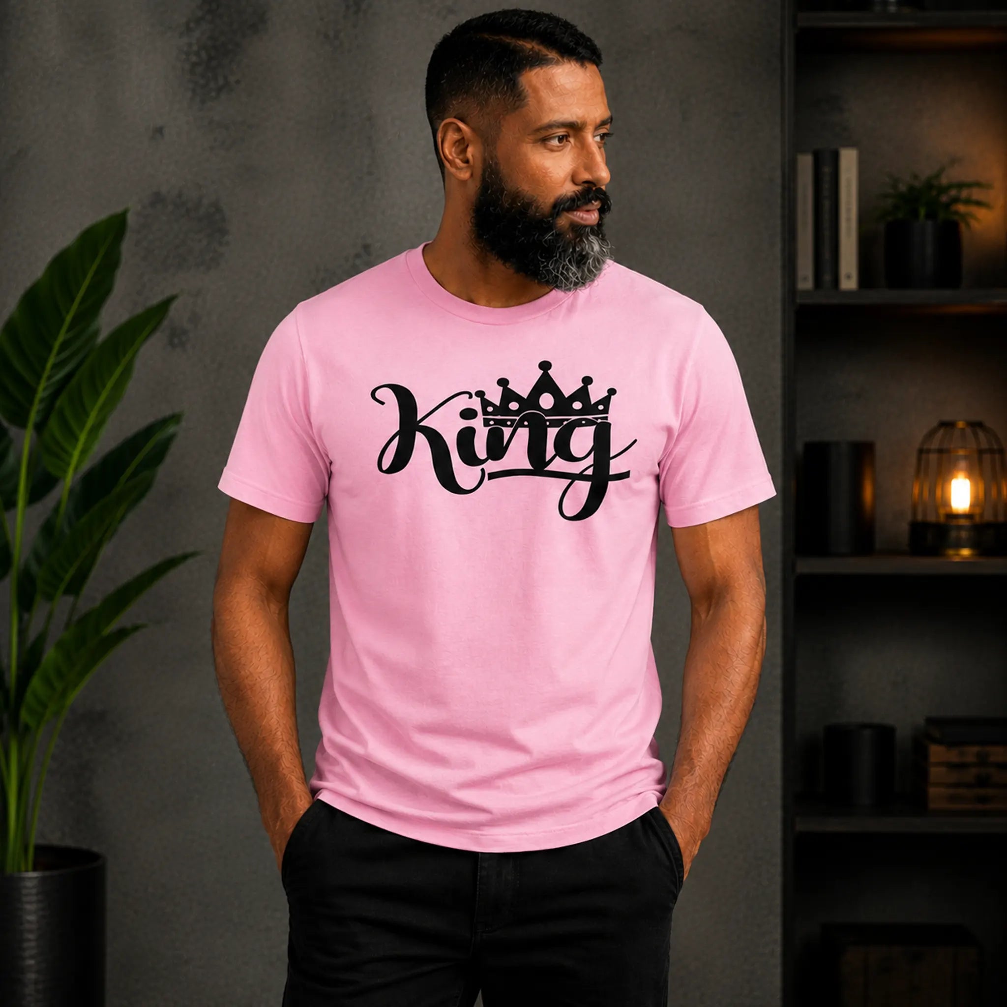 King Tee - pink with black crown graphic - men's motivational apparel