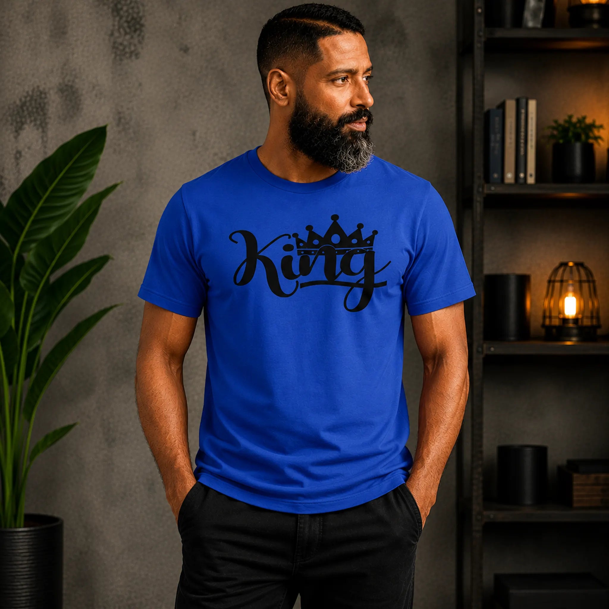 King Tee - royal blue with black crown graphic - men's motivational apparel