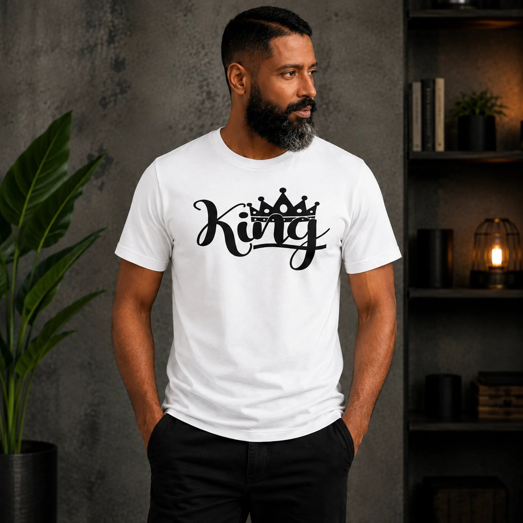 King Tee - white with black crown graphic - men's motivational apparel