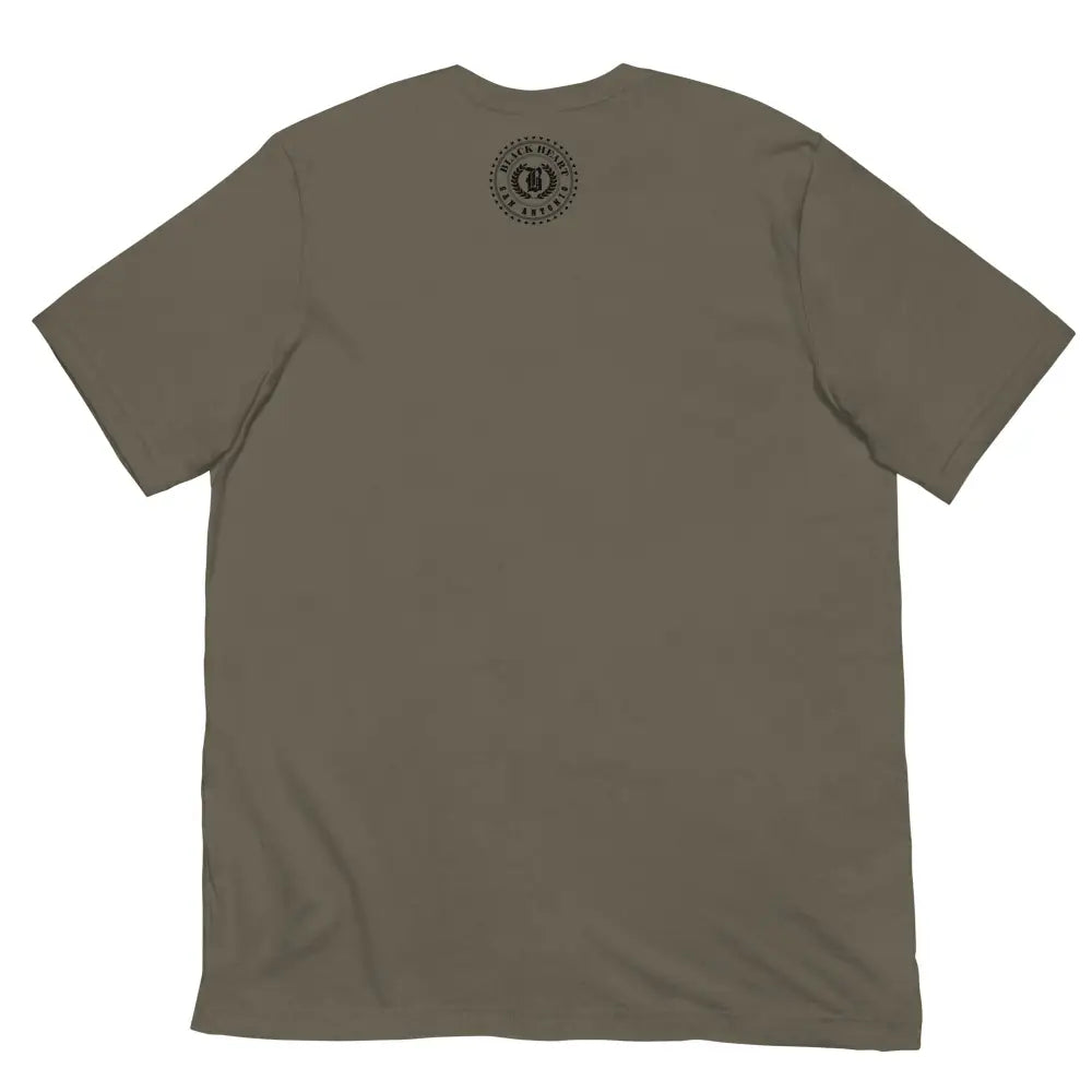 Back View of Queen Graphic Tee in Army Green – Empowering Women’s T-Shirt by Black Heart Tees Clothing 