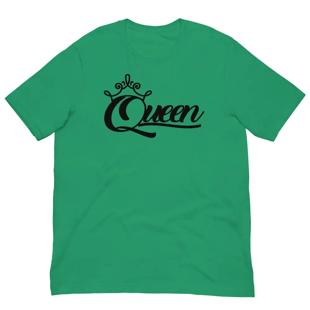 Front View of Queen Graphic Tee in Kelly Green – Empowering Women’s T-Shirt by Black Heart Tees Clothing 