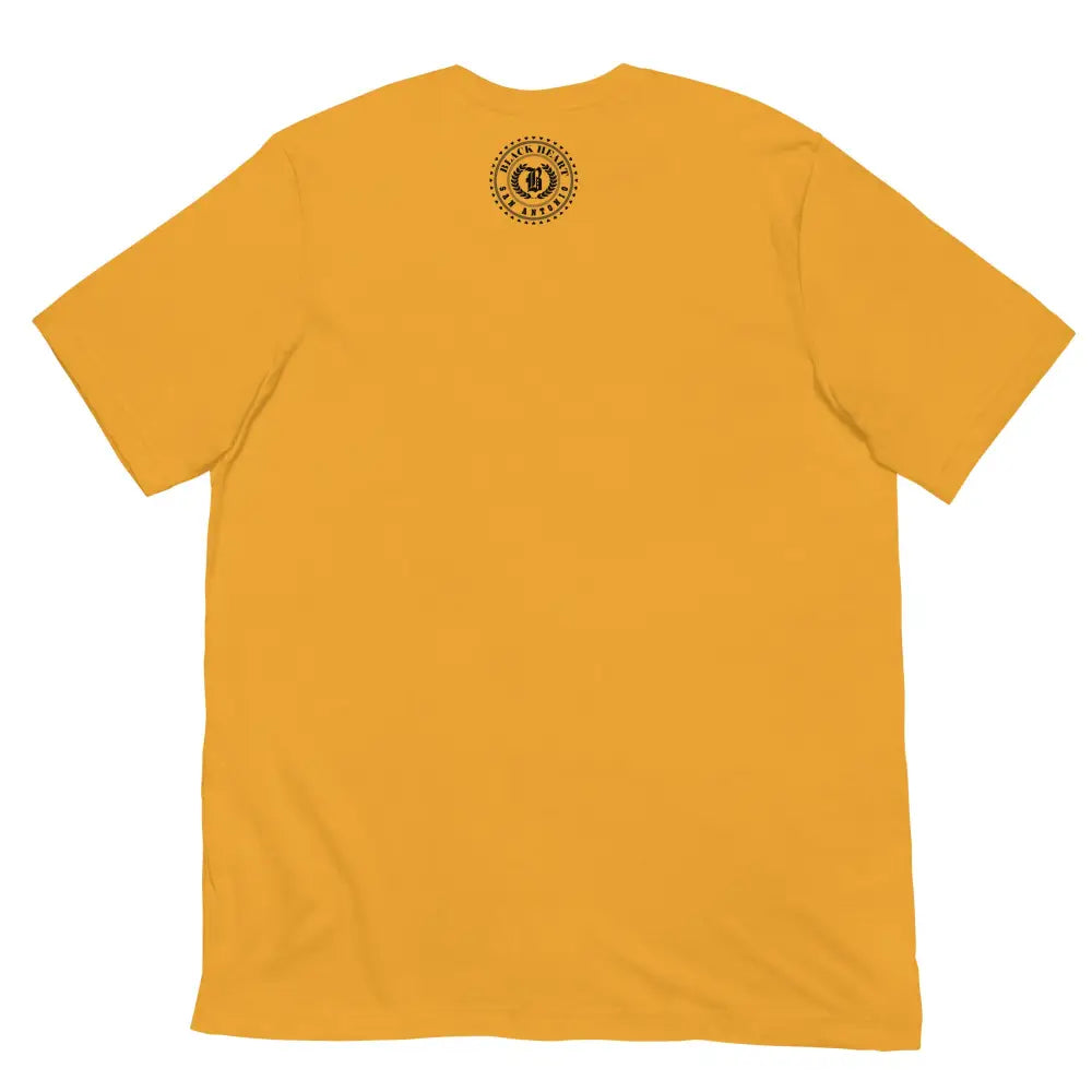 Back View of Queen Graphic Tee in Mustard Yellow – Empowering Women’s T-Shirt by Black Heart Tees Clothing 