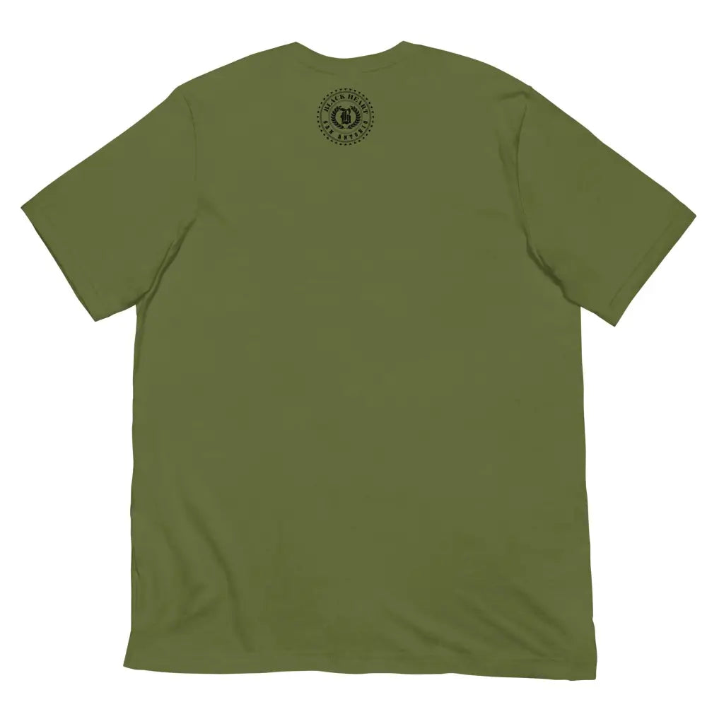 Back View of Queen Graphic Tee in Olive Green – Empowering Women’s T-Shirt by Black Heart Tees Clothing 